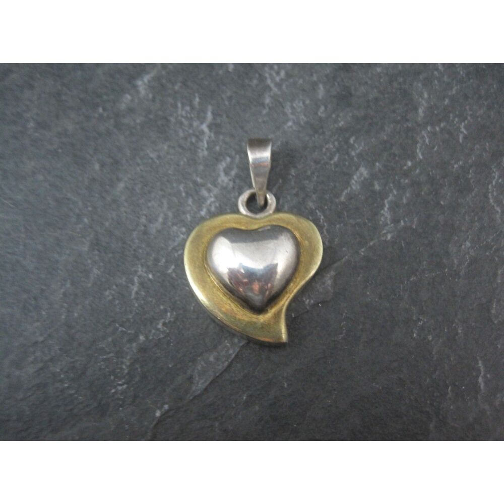 Mexican Sterling and Brass Heart Pendant
